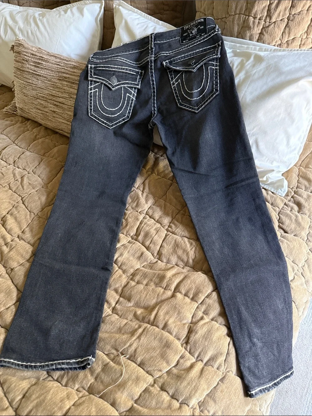 True Religion men’s  Charcoal  Jeans with White Contrast Stitching